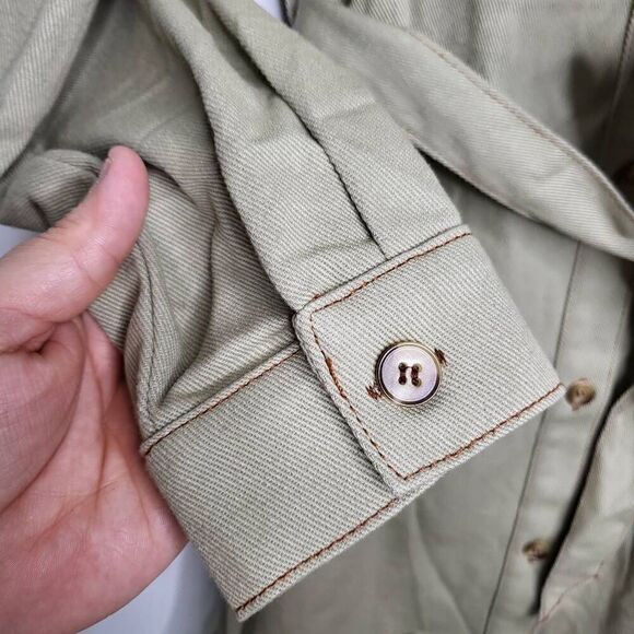 Idem ditto Utility Button Front Belted Mini Shirt Dress in Sage Size Small - Picture 6 of 10